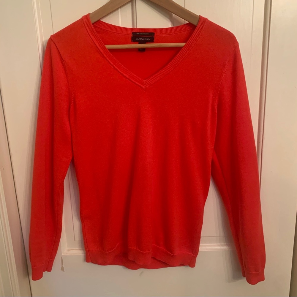 Lands’ End red v-neck long sleeve sweater.